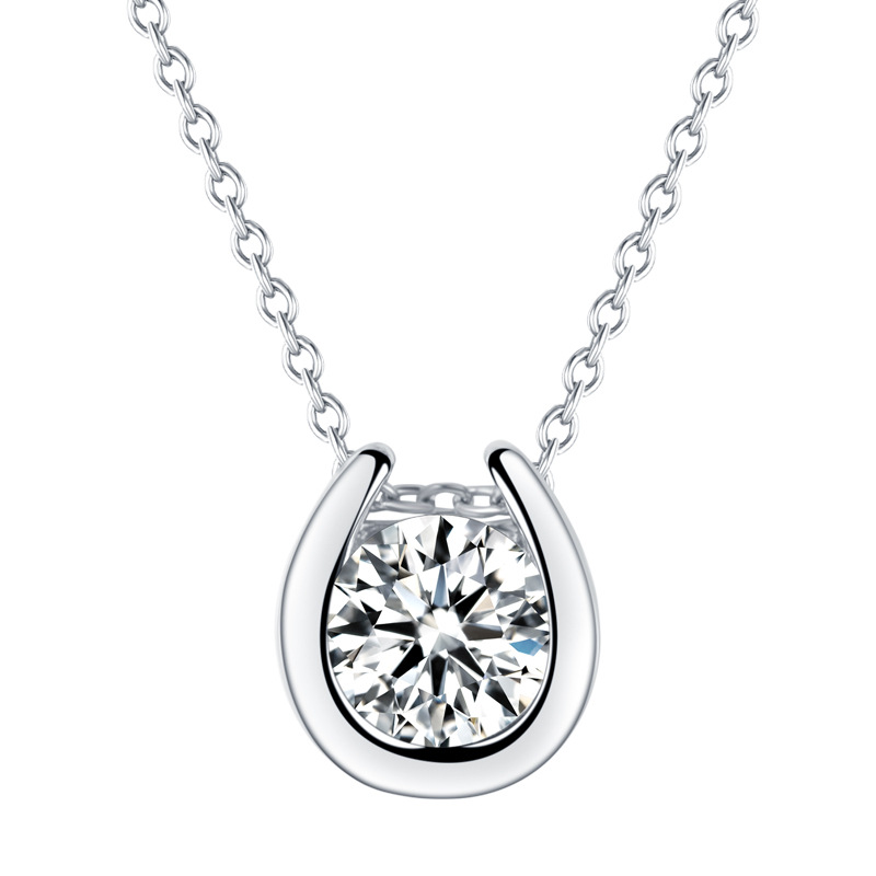 1.0 Carat Moissanite Horseshoe Design Necklace in Sterling Silver-Sterling Silver-lornajewelry