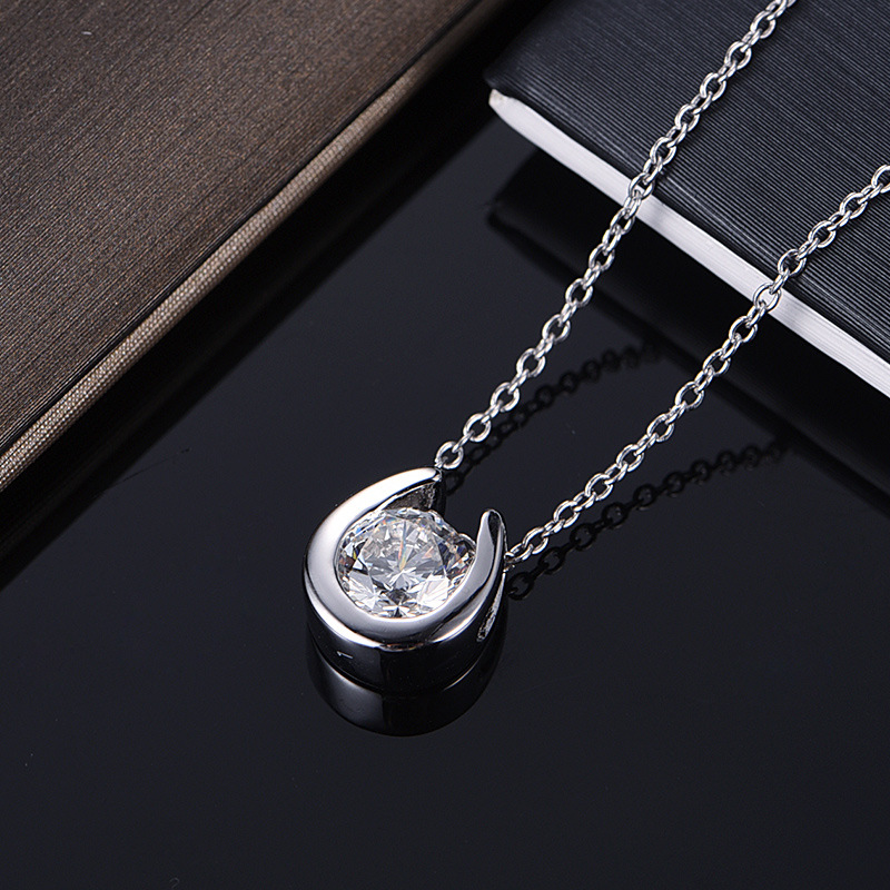 1.0 Carat Moissanite Horseshoe Design Necklace in Sterling Silver-Sterling Silver-lornajewelry