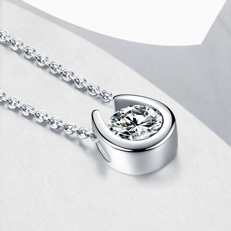1.0 Carat Moissanite Horseshoe Design Necklace in Sterling Silver-Sterling Silver-lornajewelry