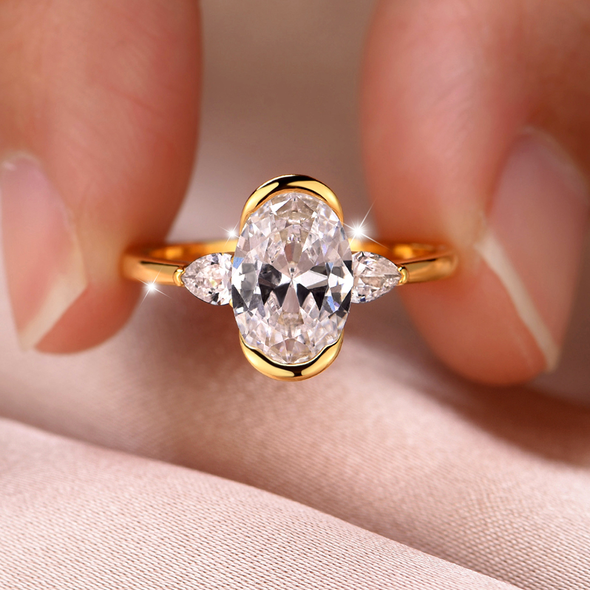 2.5Ct Moissanite Oval Cut Side Stone Luxurious Design Engagement Ring in Sterling Silver-Sterling Silver-lornajewelry