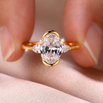 2.5Ct Moissanite Oval Cut Side Stone Luxurious Design Engagement Ring in Sterling Silver-Sterling Silver-lornajewelry
