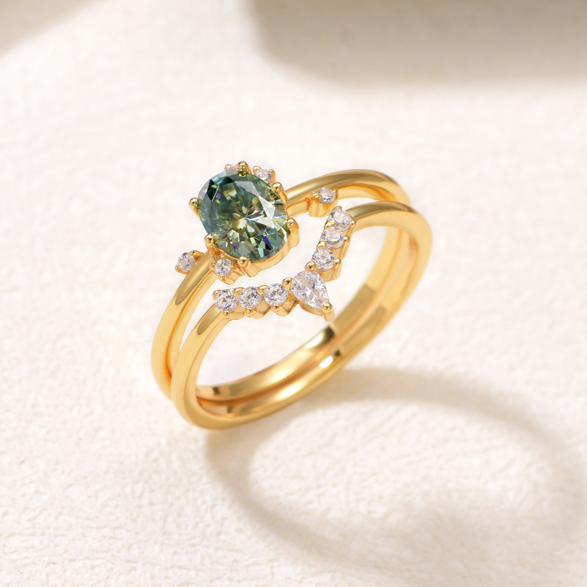1.0Ct Green Moissanite Oval Cut Exquisite Wedding Set in Sterling Silver-Sterling Silver-lornajewelry