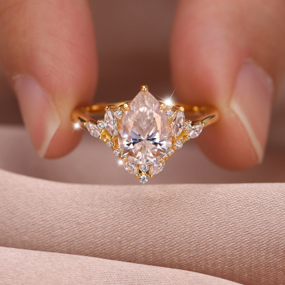 2Ct Moissanite Pear Cut Side Stone Romantic Design Engagement Ring in Sterling Silver-Sterling Silver-lornajewelry