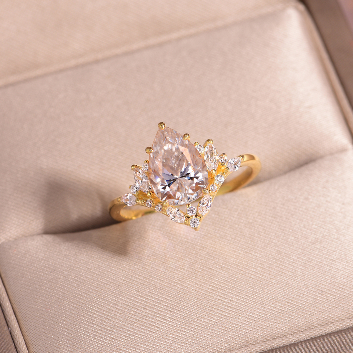 2Ct Moissanite Pear Cut Side Stone Romantic Design Engagement Ring in Sterling Silver-Sterling Silver-lornajewelry