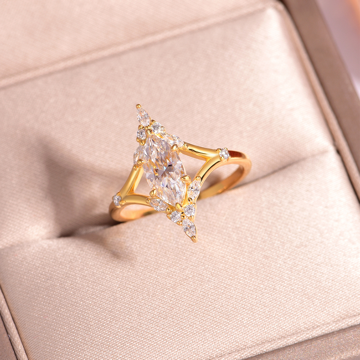 1Ct Moissanite Marquise Cut Split Shank Romantic Design Engagement Ring in Sterling Silver-Sterling Silver-lornajewelry