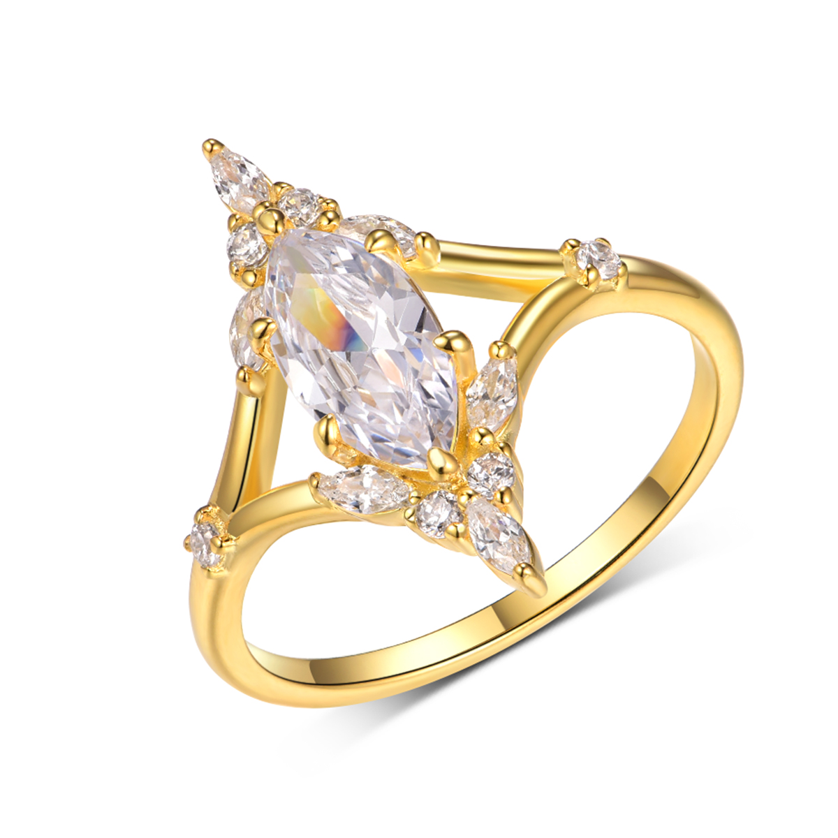 1Ct Moissanite Marquise Cut Split Shank Romantic Design Engagement Ring in Sterling Silver-Sterling Silver-lornajewelry