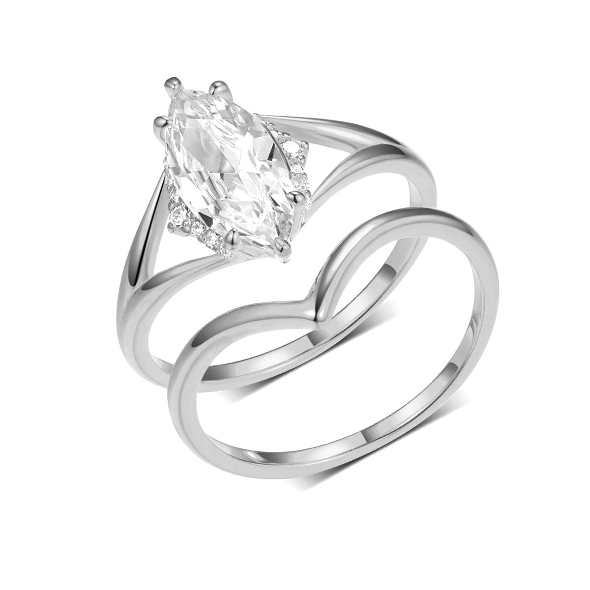 2.0Ct Moissanite Marquise Cut Elegant Wedding Set in Sterling Silver-Sterling Silver-lornajewelry