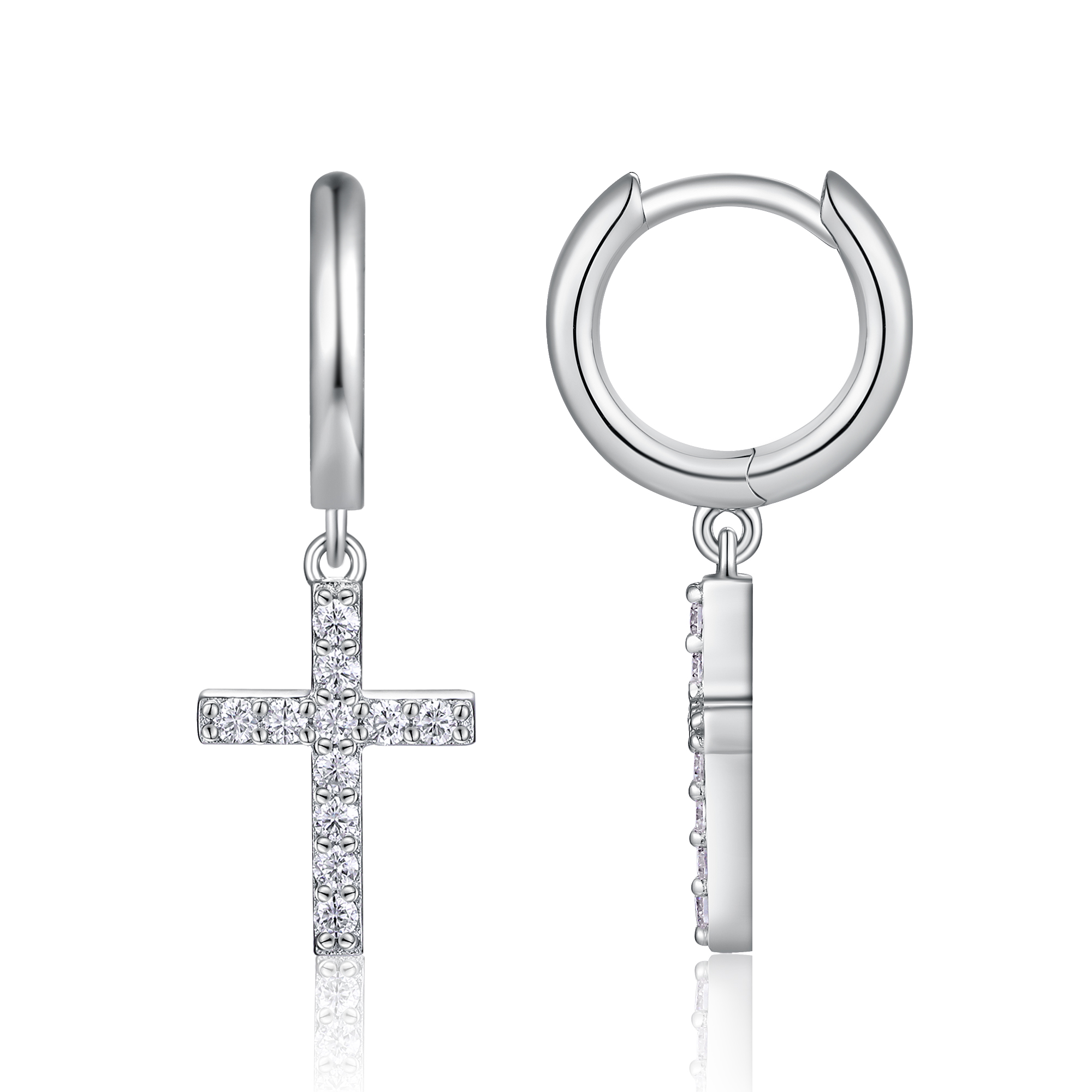 Moissanite Cross Design Earrings in Sterling Silver-Sterling Silver-lornajewelry