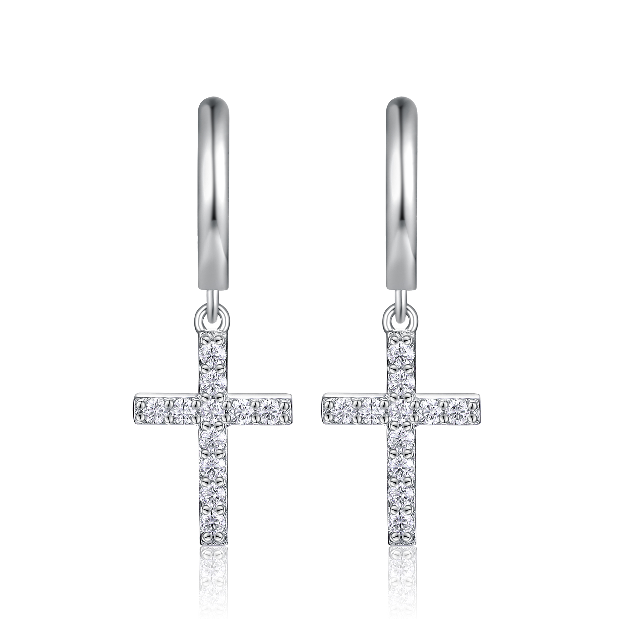 Moissanite Cross Design Earrings in Sterling Silver-Sterling Silver-lornajewelry