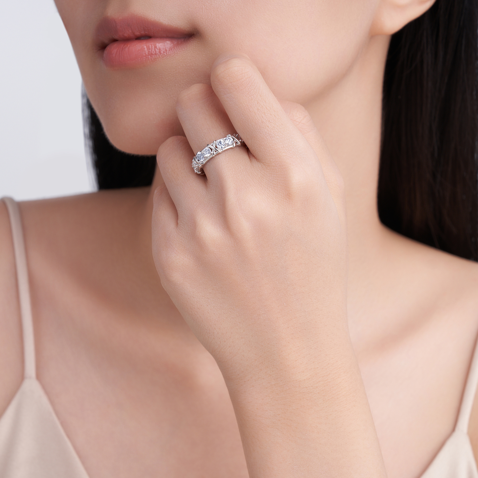 1.6Ct Moissanite X Design Eternity Wedding Band Ring In Sterling Silver-Sterling Silver-lornajewelry