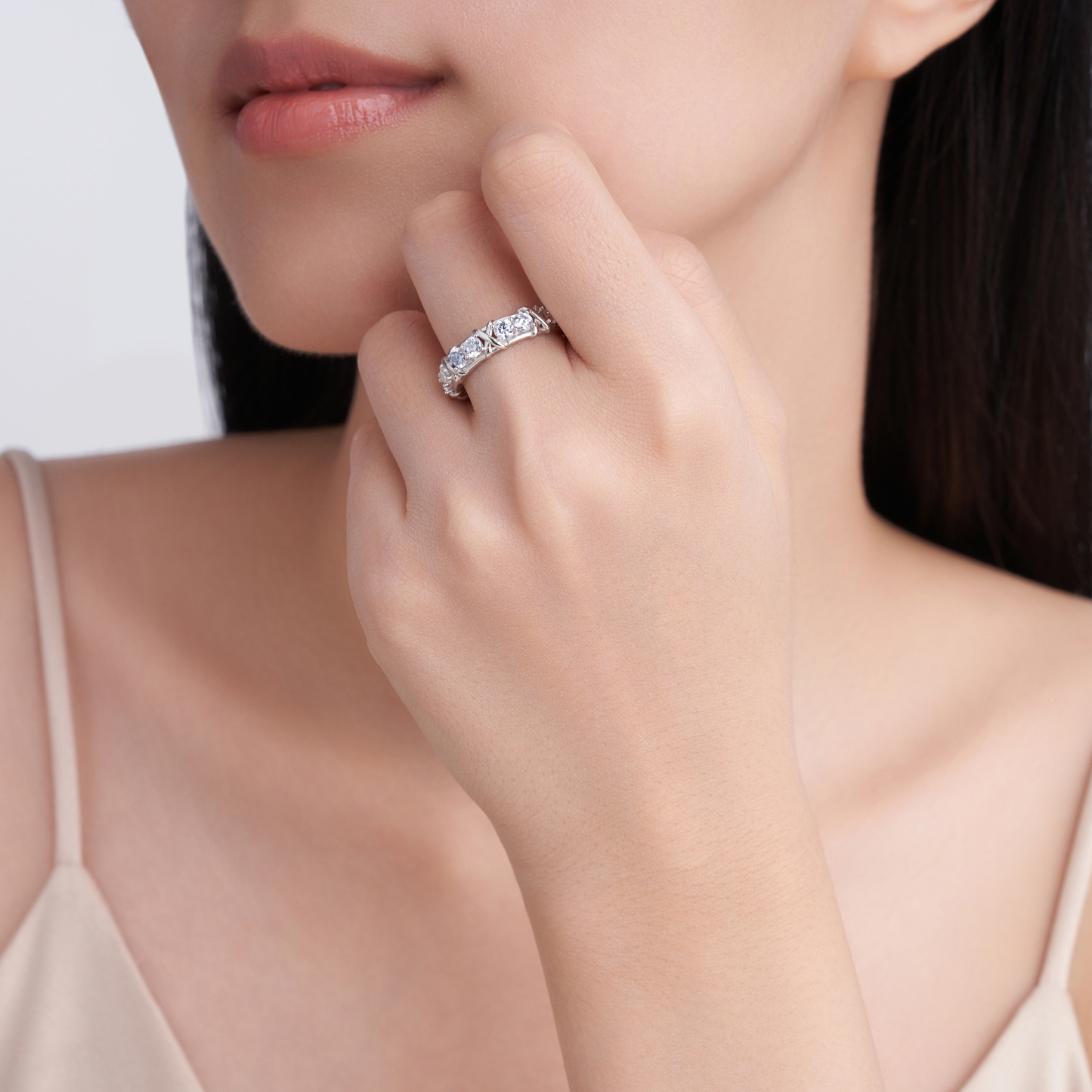 1.6Ct Moissanite X Design Eternity Wedding Band Ring In Sterling Silver-Sterling Silver-lornajewelry