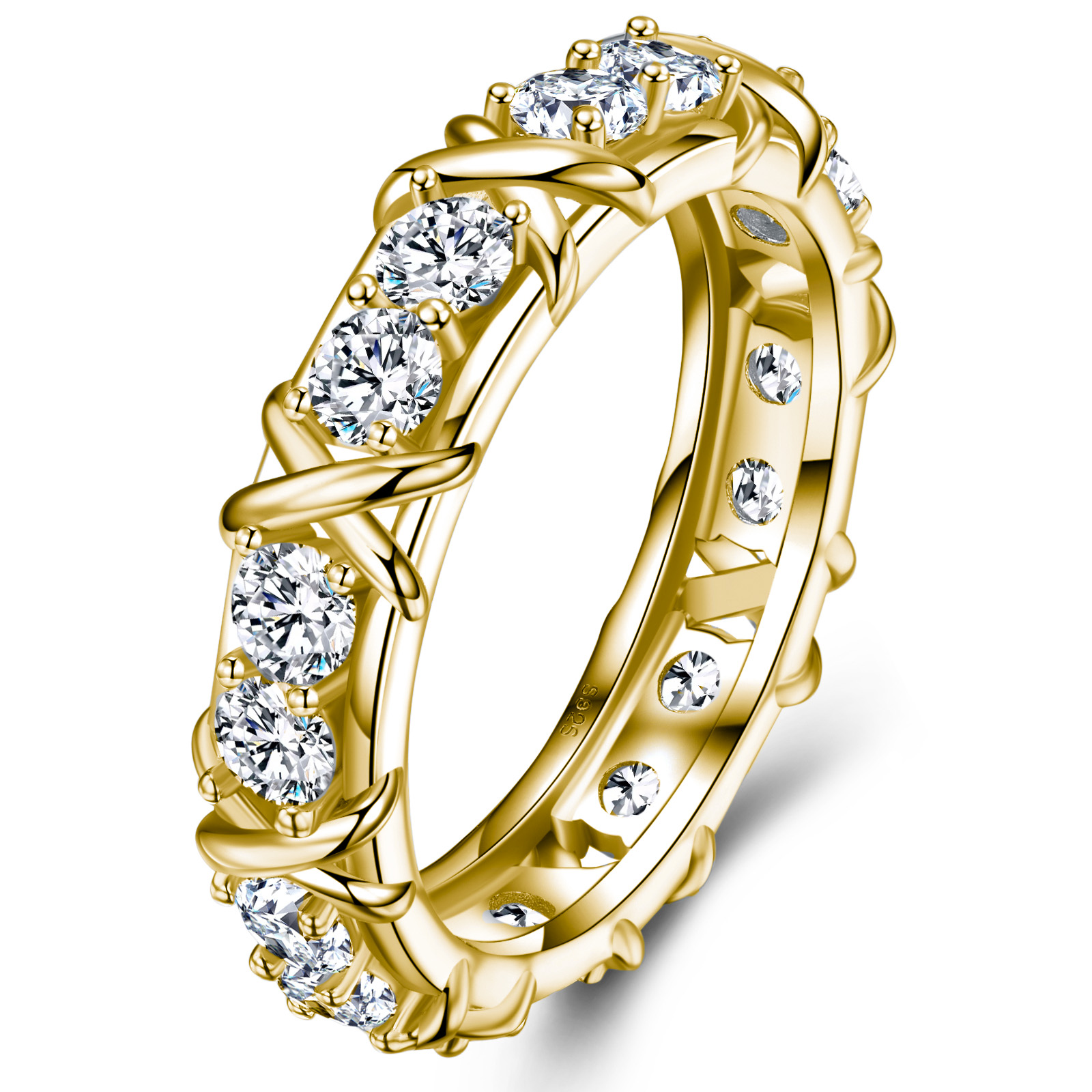 1.6Ct Moissanite X Design Eternity Wedding Band Ring In Sterling Silver-Sterling Silver-lornajewelry