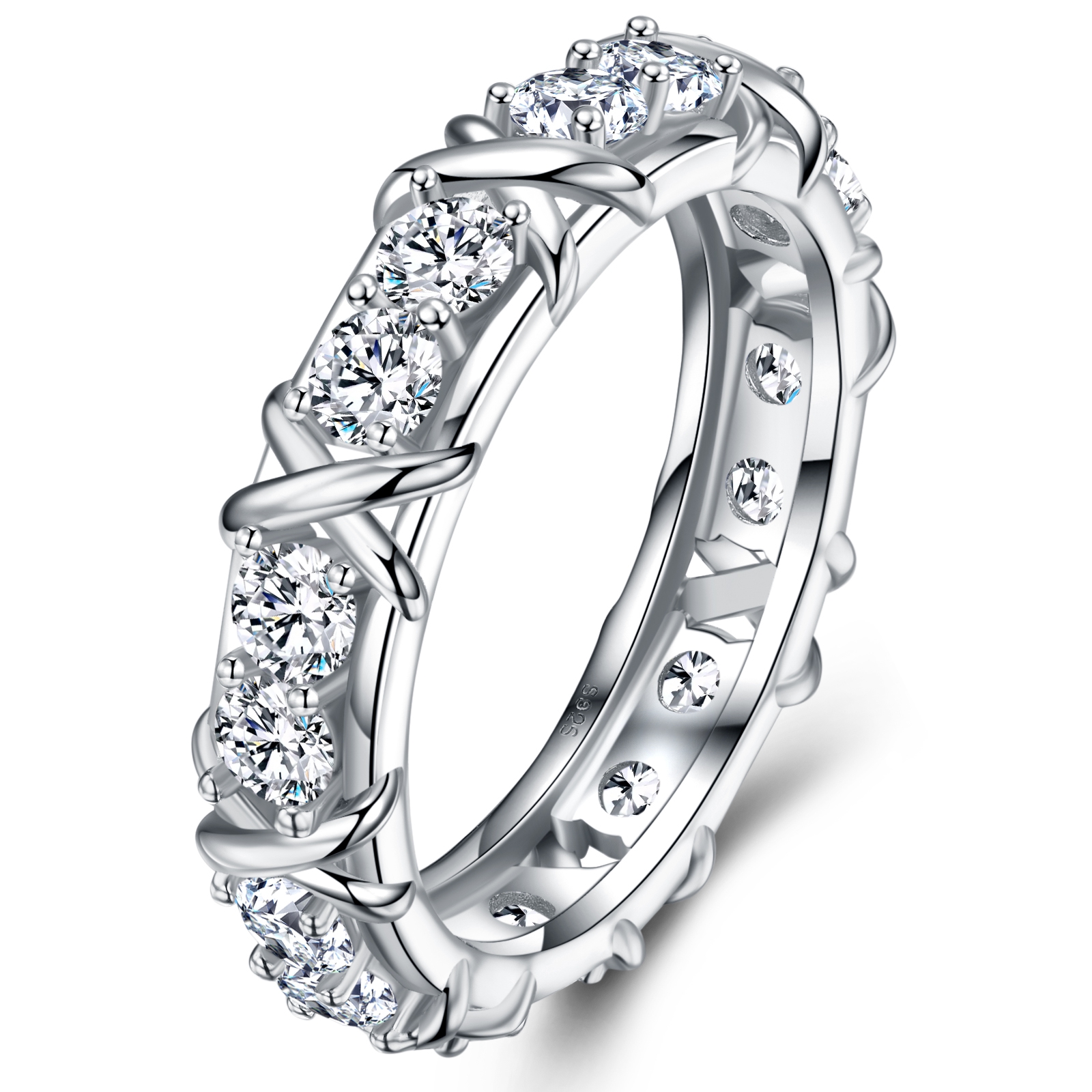 1.6Ct Moissanite X Design Eternity Wedding Band Ring In Sterling Silver-Sterling Silver-lornajewelry