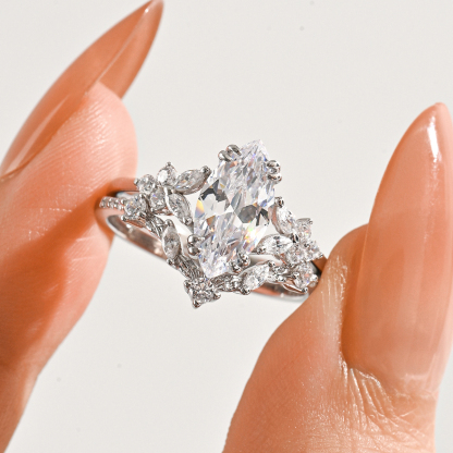 1.0Ct Moissanite Marquise Cut Romantic Floral Wedding Set in Sterling Silver-Sterling Silver-lornajewelry