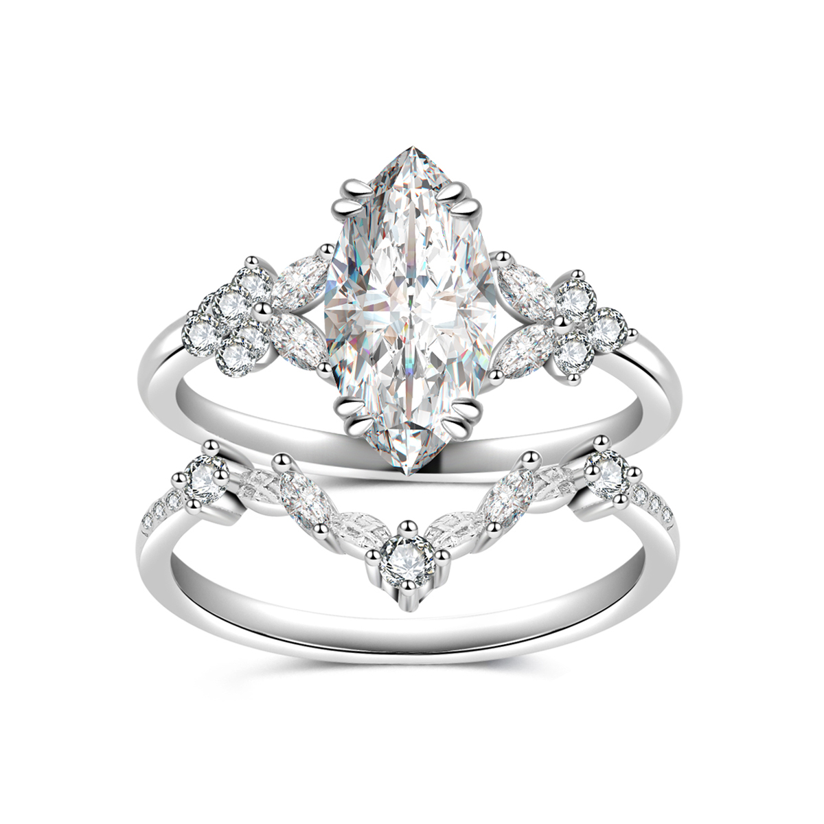 1.0Ct Moissanite Marquise Cut Romantic Floral Wedding Set in Sterling Silver-Sterling Silver-lornajewelry