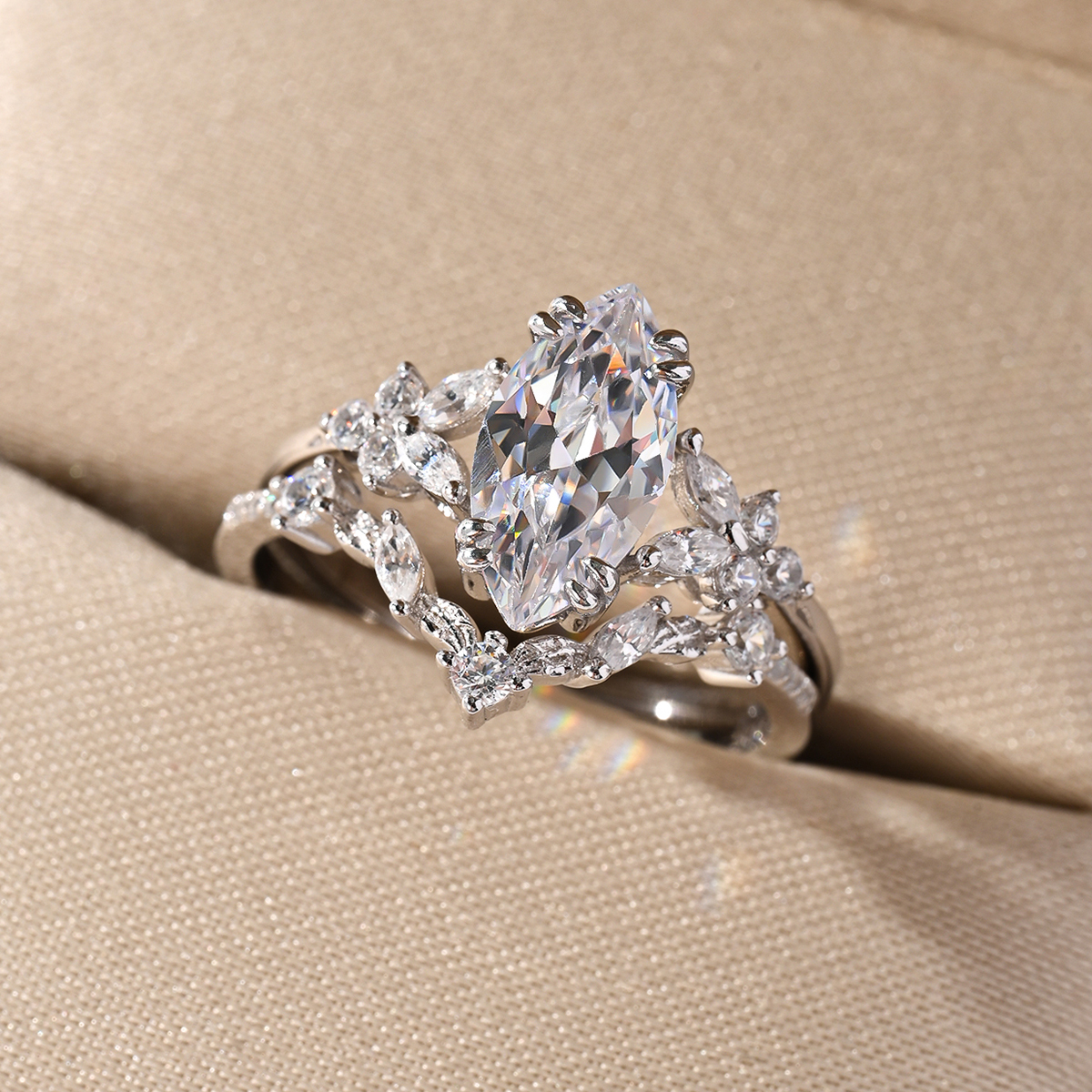 1.0Ct Moissanite Marquise Cut Romantic Floral Wedding Set in Sterling Silver-Sterling Silver-lornajewelry