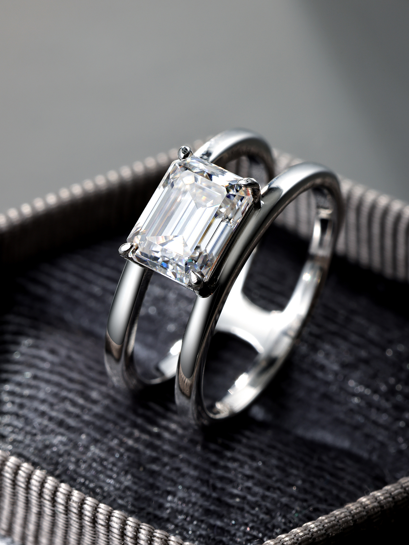 2Ct Moissanite Emerald Cut Sugar Cube Design Solitaire Engagement Ring in Sterling Silver-Sterling Silver-lornajewelry