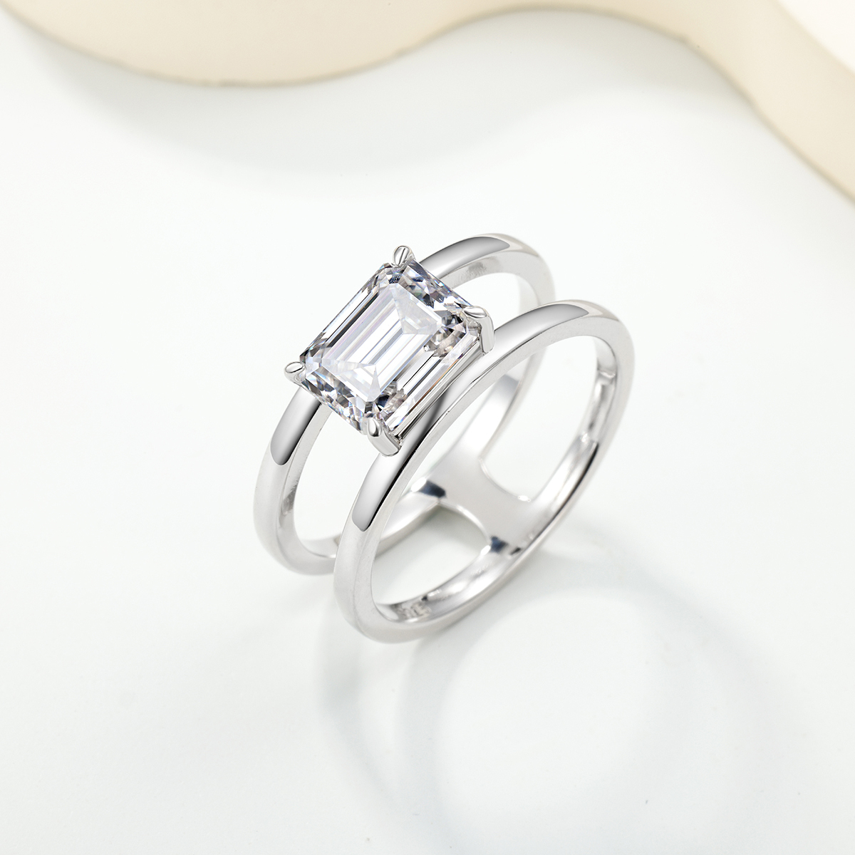 2Ct Moissanite Emerald Cut Sugar Cube Design Solitaire Engagement Ring in Sterling Silver-Sterling Silver-lornajewelry