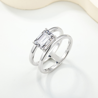 2Ct Moissanite Emerald Cut Sugar Cube Design Solitaire Engagement Ring in Sterling Silver-Sterling Silver-lornajewelry