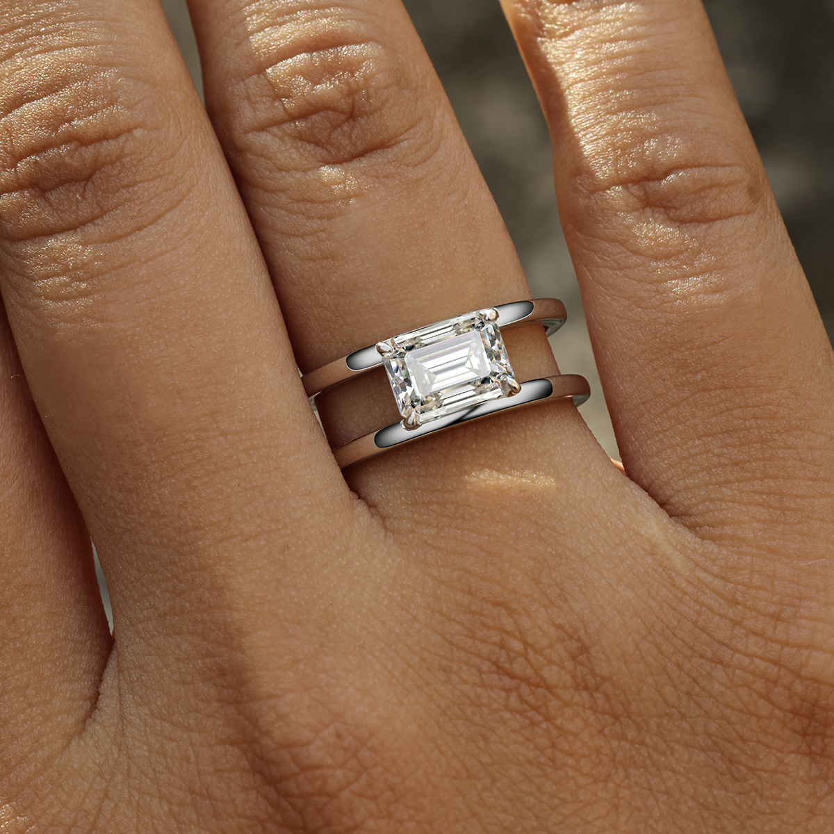 2Ct Moissanite Emerald Cut Sugar Cube Design Solitaire Engagement Ring in Sterling Silver-Sterling Silver-lornajewelry