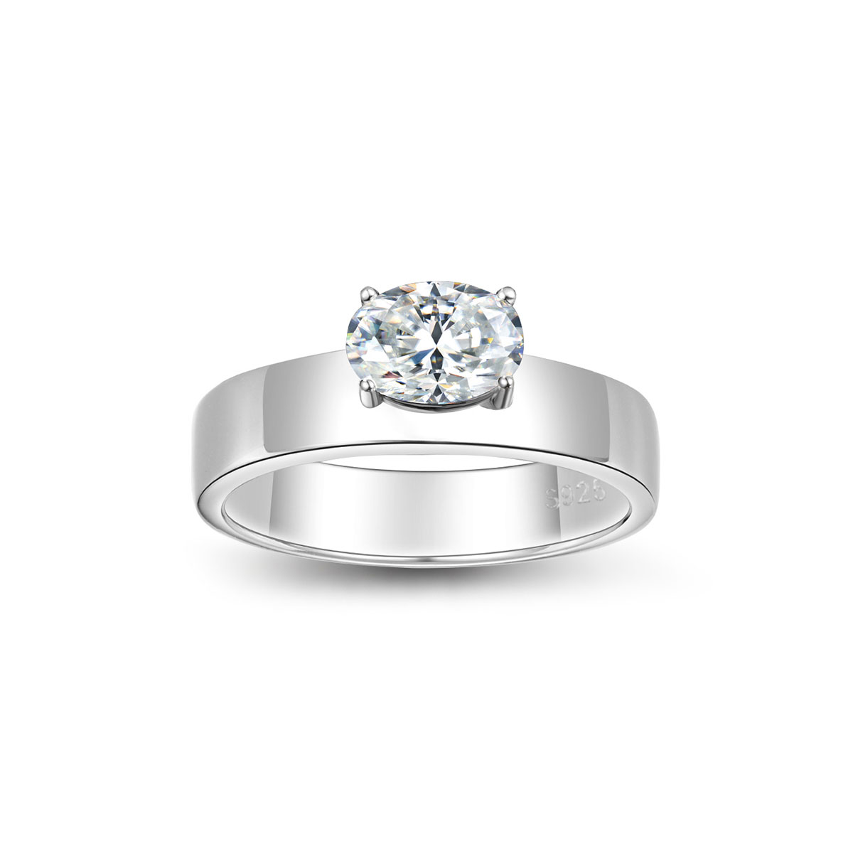 1Ct Moissanite Oval Cut Solitaire Engagement Ring in Sterling Silver