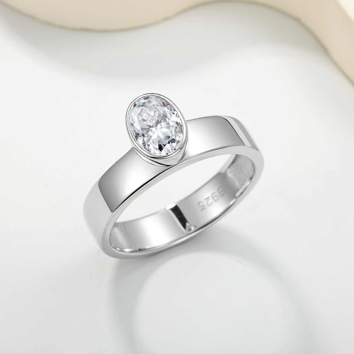 1Ct Moissanite Oval Cut Minimalist Solitaire Ring with Elegant Design Engagement Ring in Sterling Silver