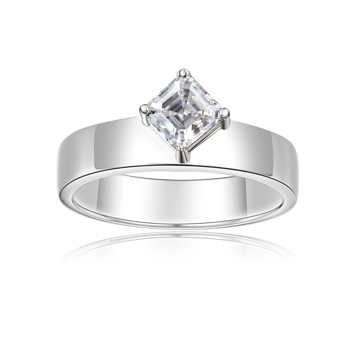 0.8Ct Moissanite Asscher Cut Solitaire Engagement Ring in Sterling Silver