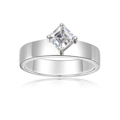 0.8Ct Moissanite Asscher Cut Solitaire Engagement Ring in Sterling Silver-Sterling Silver-lornajewelry