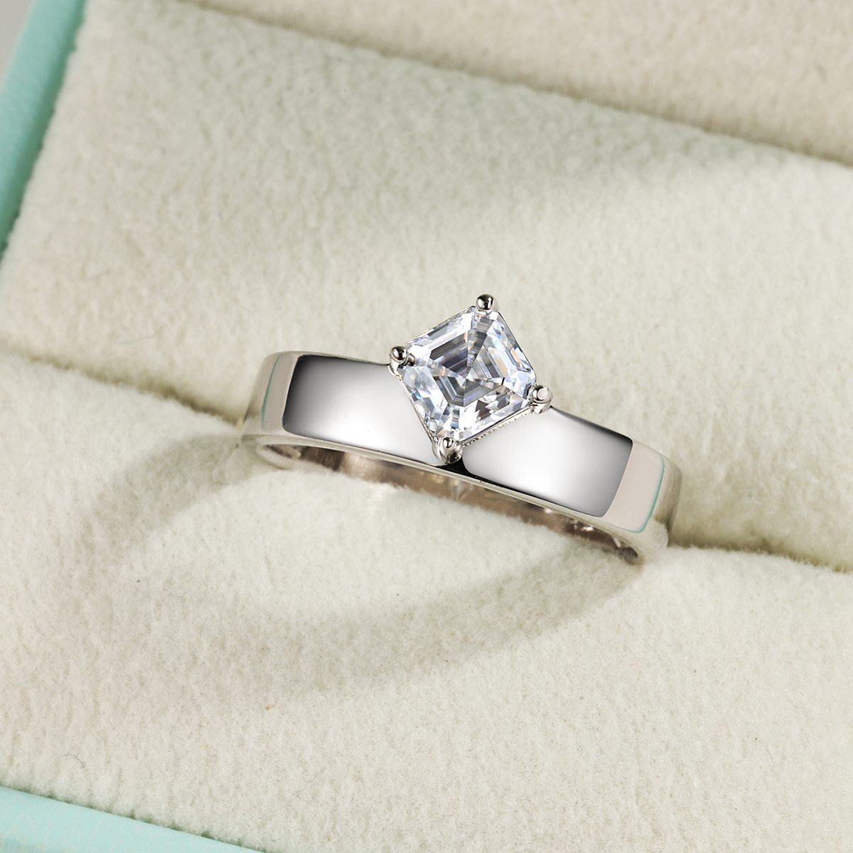 0.8Ct Moissanite Asscher Cut Solitaire Engagement Ring in Sterling Silver-Sterling Silver-lornajewelry