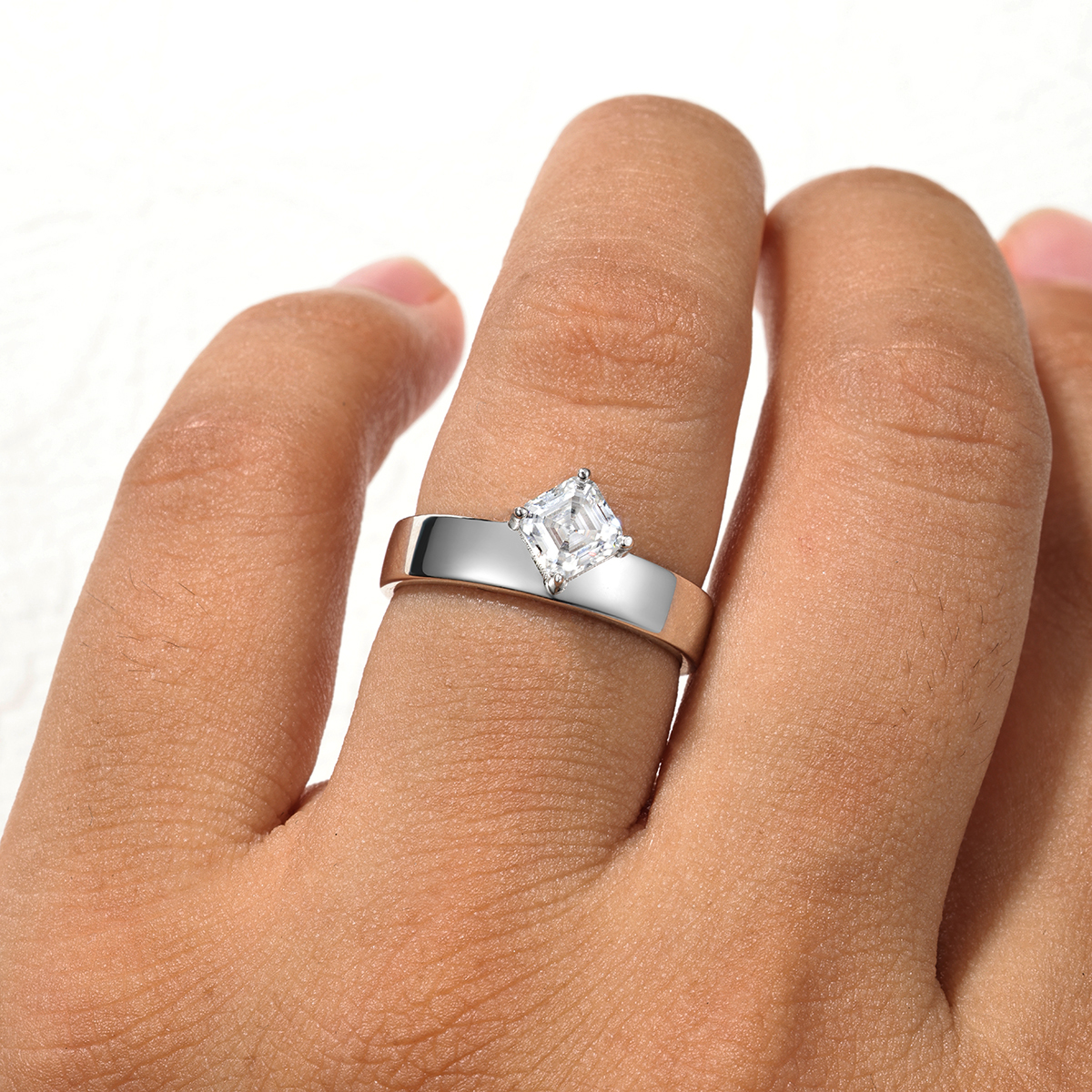 0.8Ct Moissanite Asscher Cut Solitaire Engagement Ring in Sterling Silver-Sterling Silver-lornajewelry