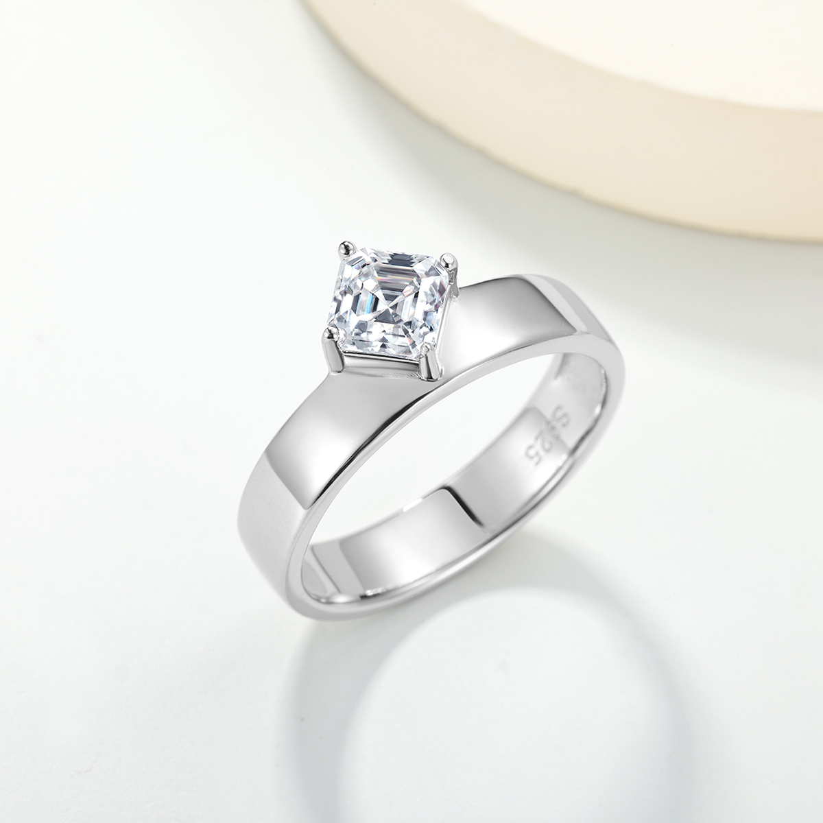 0.8Ct Moissanite Asscher Cut Solitaire Engagement Ring in Sterling Silver-Sterling Silver-lornajewelry