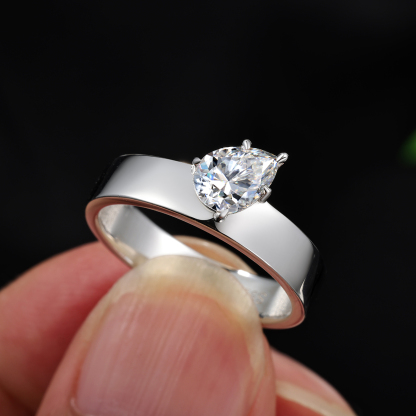 0.8Ct Moissanite Pear Cut Timeless Design Solitaire Engagement Ring in Sterling Silver-Sterling Silver-lornajewelry