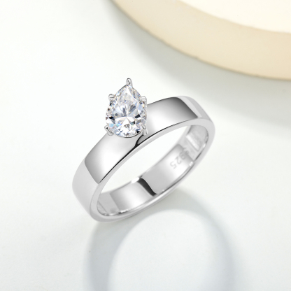 0.8Ct Moissanite Pear Cut Timeless Design Solitaire Engagement Ring in Sterling Silver-Sterling Silver-lornajewelry