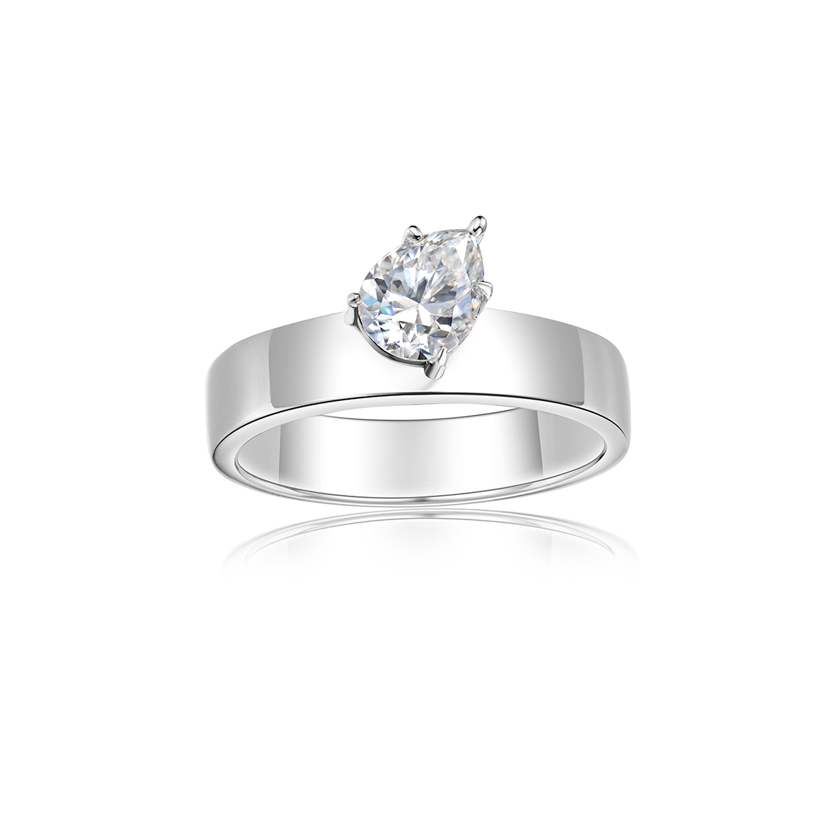 0.8Ct Moissanite Pear Cut Timeless Design Solitaire Engagement Ring in Sterling Silver