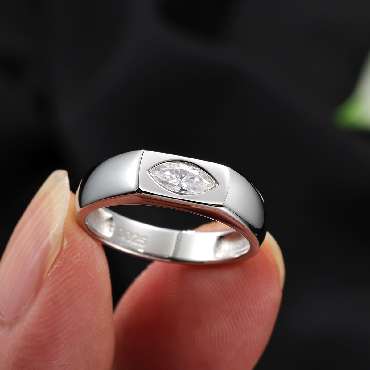 0.4Ct Moissanite Marquise Cut Bezel Dainty Design Engagement Ring in Sterling Silver-Sterling Silver-lornajewelry