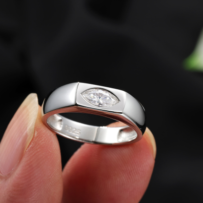 0.4Ct Moissanite Marquise Cut Bezel Dainty Design Engagement Ring in Sterling Silver-Sterling Silver-lornajewelry