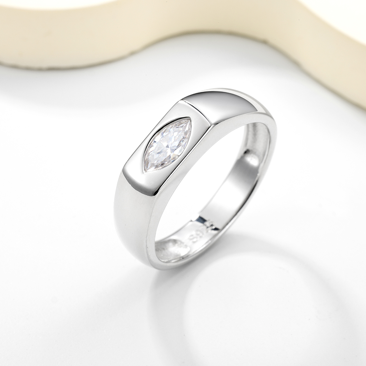 0.4Ct Moissanite Marquise Cut Bezel Dainty Design Engagement Ring in Sterling Silver-Sterling Silver-lornajewelry