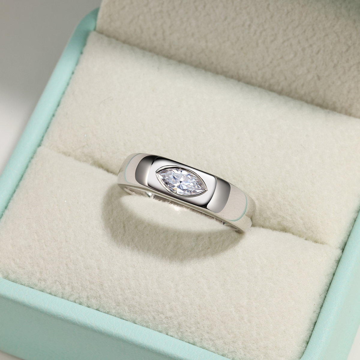 0.4Ct Moissanite Marquise Cut Bezel Dainty Design Engagement Ring in Sterling Silver-Sterling Silver-lornajewelry