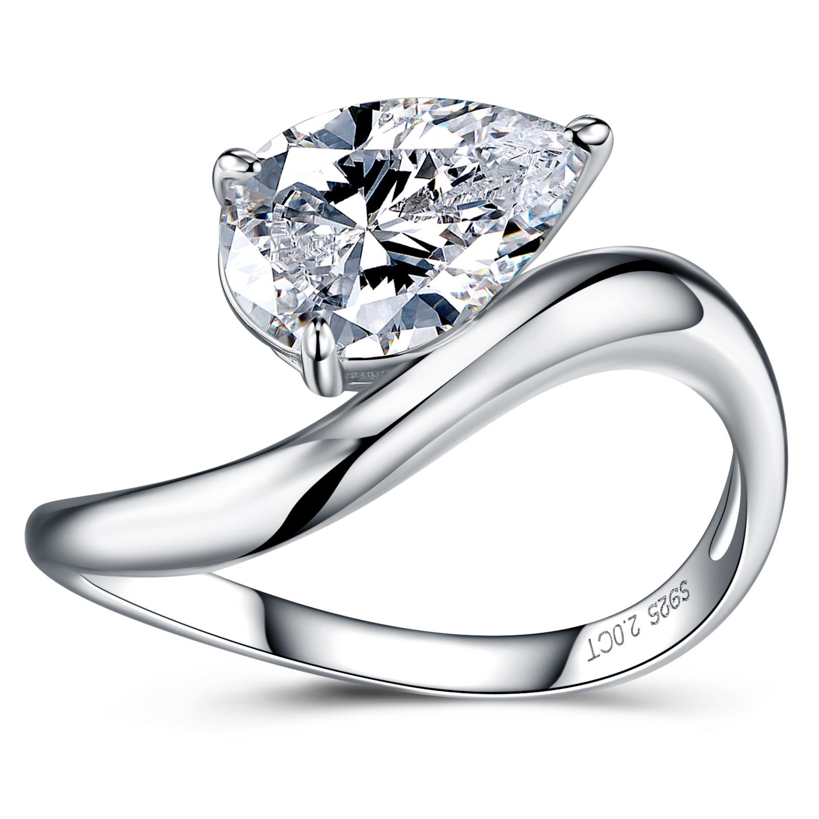 2Ct Moissanite Pear Cut Elegant Solitaire Engagement Ring in Sterling Silver-Sterling Silver-lornajewelry