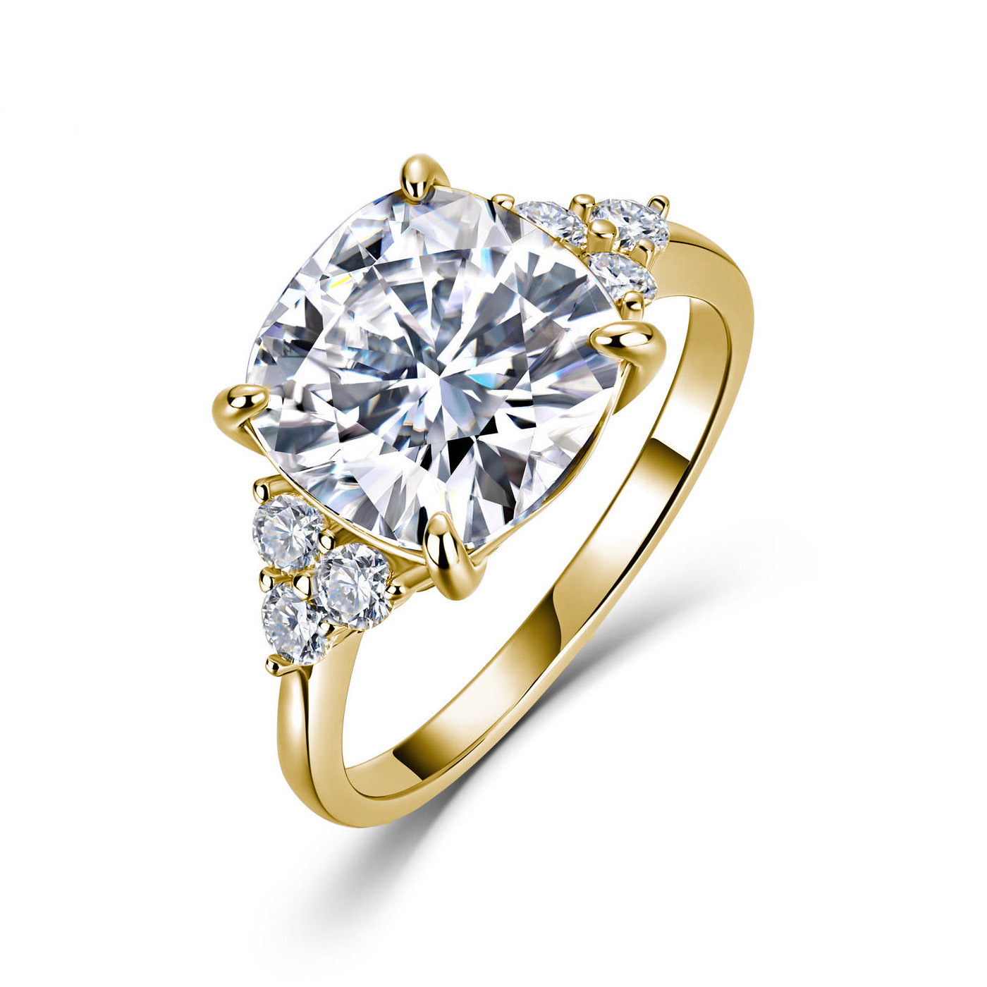 5.4Ct Moissanite Cushion Cut Side Stone Love Promise Engagement Ring in Sterling Silver-Sterling Silver-lornajewelry
