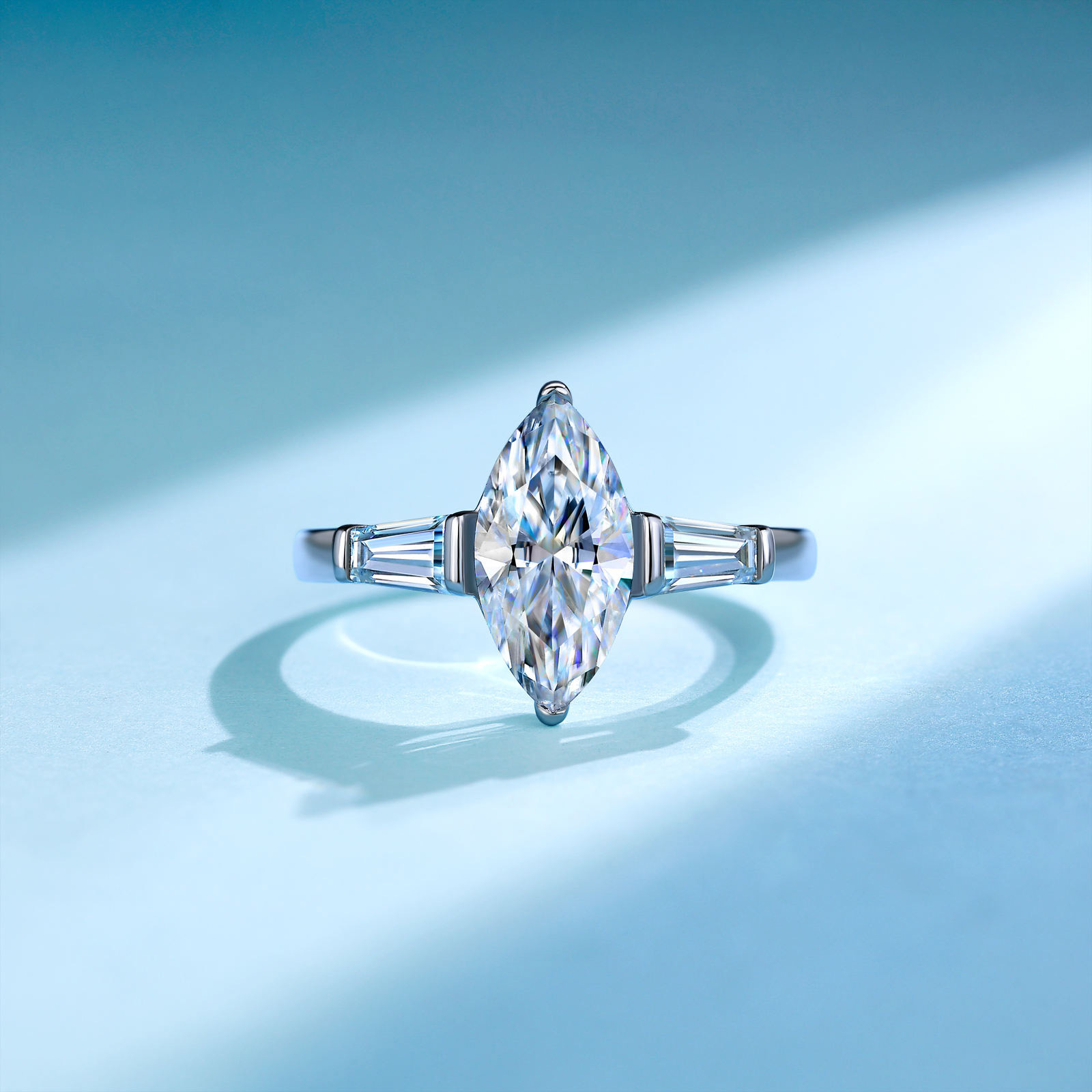 2.6Ct Moissanite Marquise Cut Three Stone Engagement Ring in Sterling Silver-Sterling Silver-lornajewelry