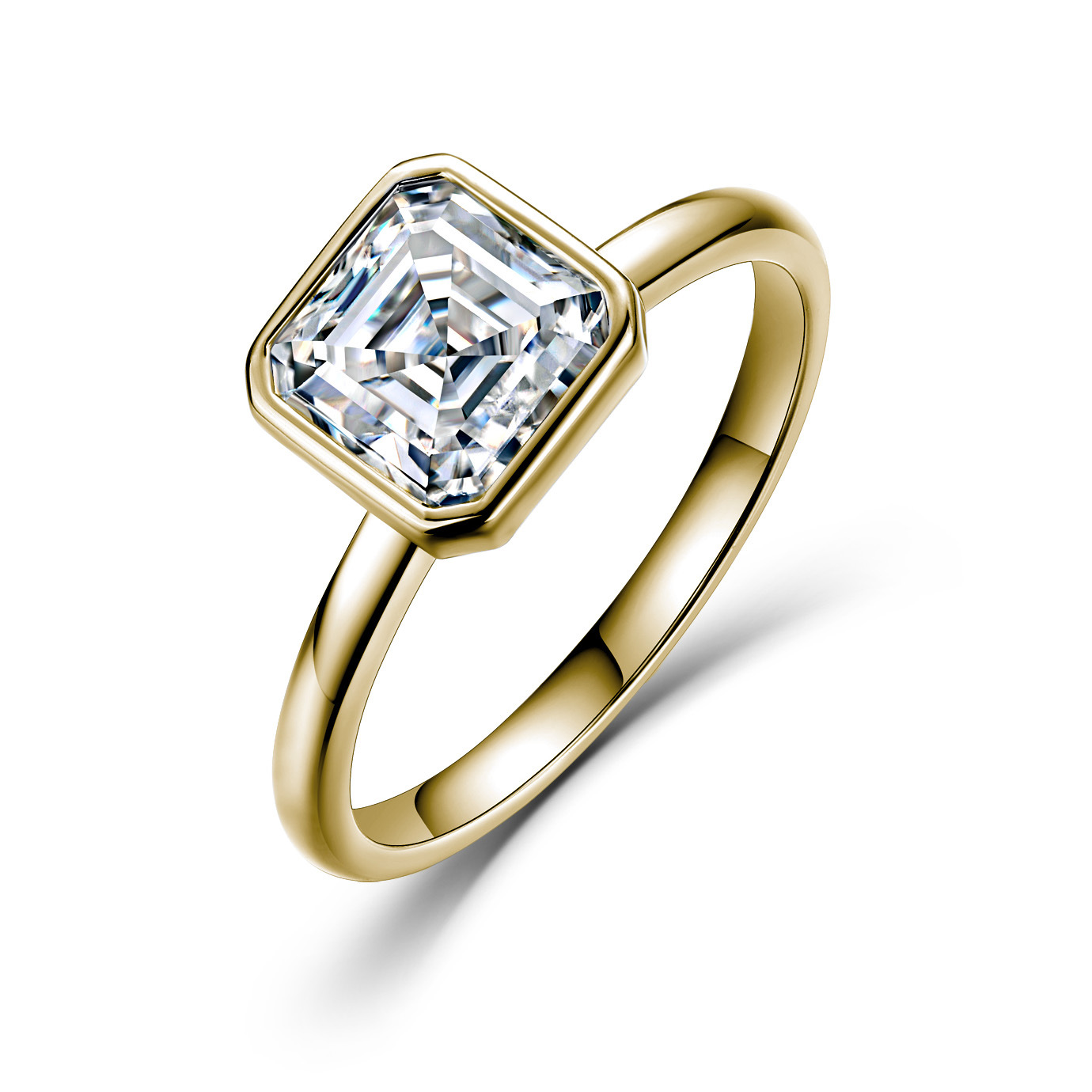 2.5Ct Moissanite Asscher Cut Bezel Setting Luxury Engagement Ring in Sterling Silver-Sterling Silver-lornajewelry