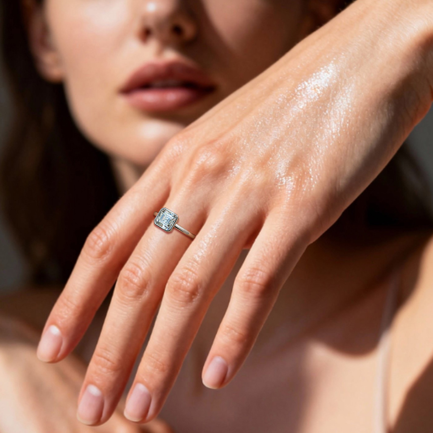 2.5Ct Moissanite Asscher Cut Bezel Setting Luxury Engagement Ring in Sterling Silver-Sterling Silver-lornajewelry