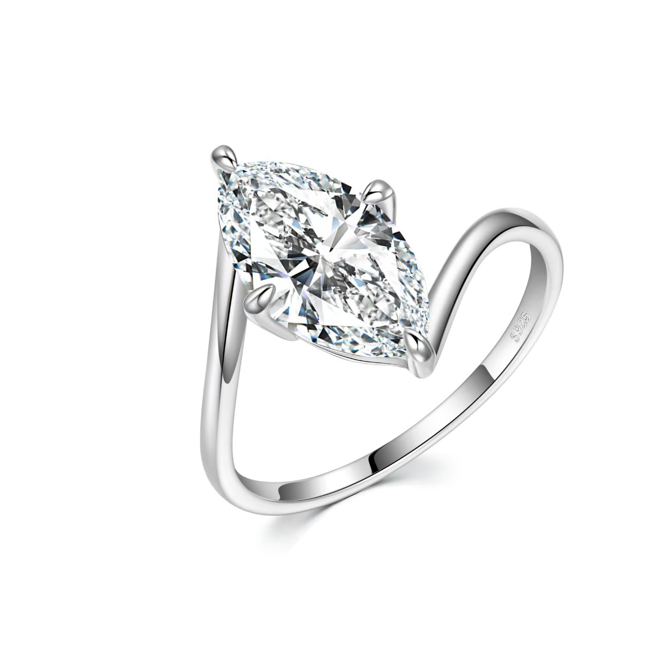 3Ct Moissanite Marquise Cut Solitaire Eternal Love Guardian Design Engagement Ring in Sterling Silver-Sterling Silver-lornajewelry