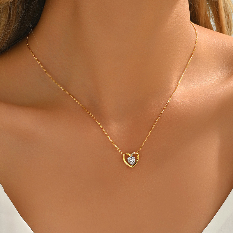0.8 Carat Moissanite Heart Design Necklace in Sterling Silver-Sterling Silver-lornajewelry