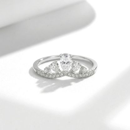0.7Ct Moissanite Pear Cut Side Stone Crown Inspired Elegant Engagement Ring in Sterling Silver-Sterling Silver-lornajewelry