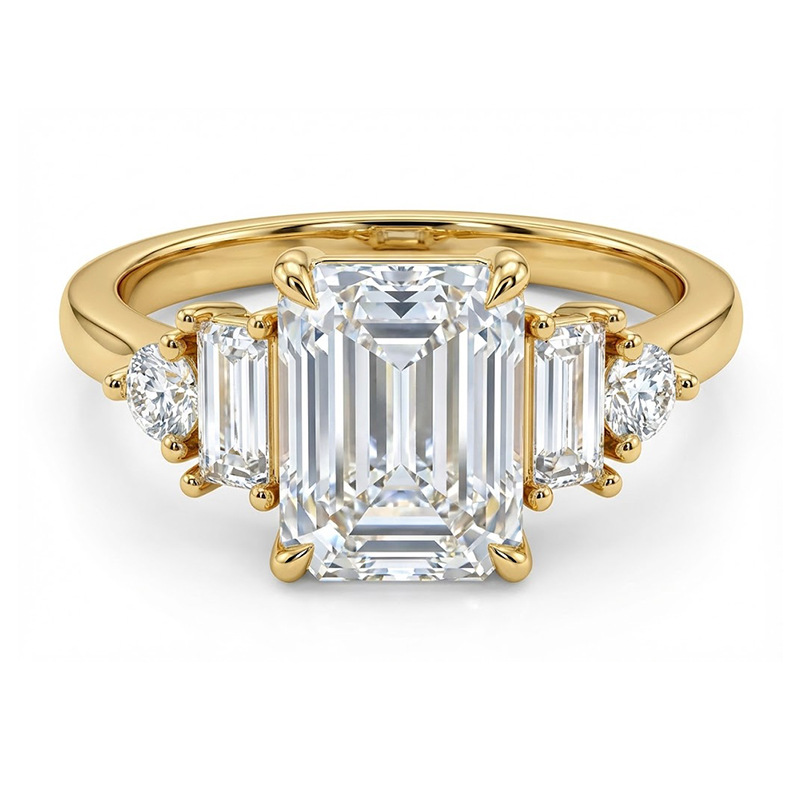 2Ct Moissanite Emerald Cut Side Stone Elegant Design Engagement Ring in Sterling Silver-Sterling Silver-lornajewelry