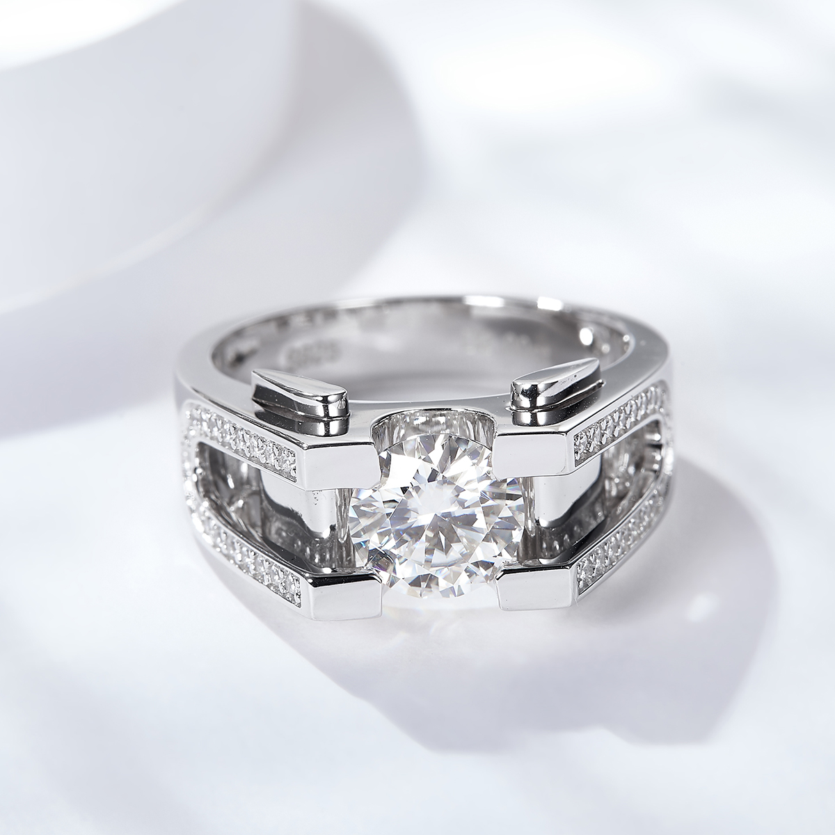 1/2Ct Moissanite Round Cut Premium Men's Engagement Ring in 925 Sterling Silver-Sterling Silver-lornajewelry