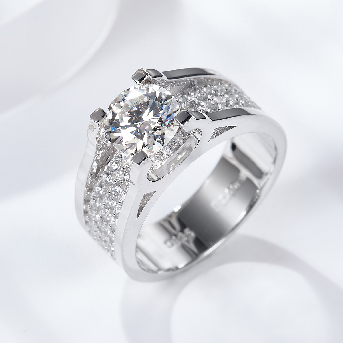 1/2Ct Moissanite Round Cut Pave Handsome Men's Promise Ring in 925 Sterling Silver-Sterling Silver-lornajewelry