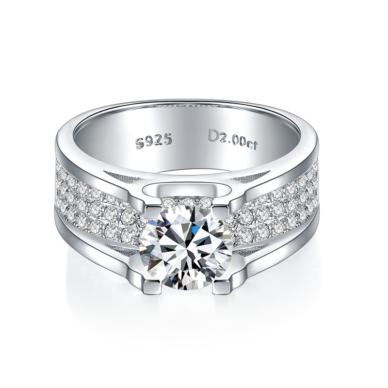 1/2Ct Moissanite Round Cut Pave Handsome Men's Promise Ring in 925 Sterling Silver-Sterling Silver-lornajewelry